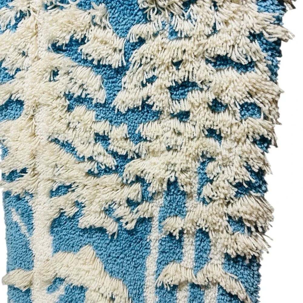 Large 6' MCM 70s 3D Shag Latch Hook Wall Hanging Sun Trees Landscape Snow Retro